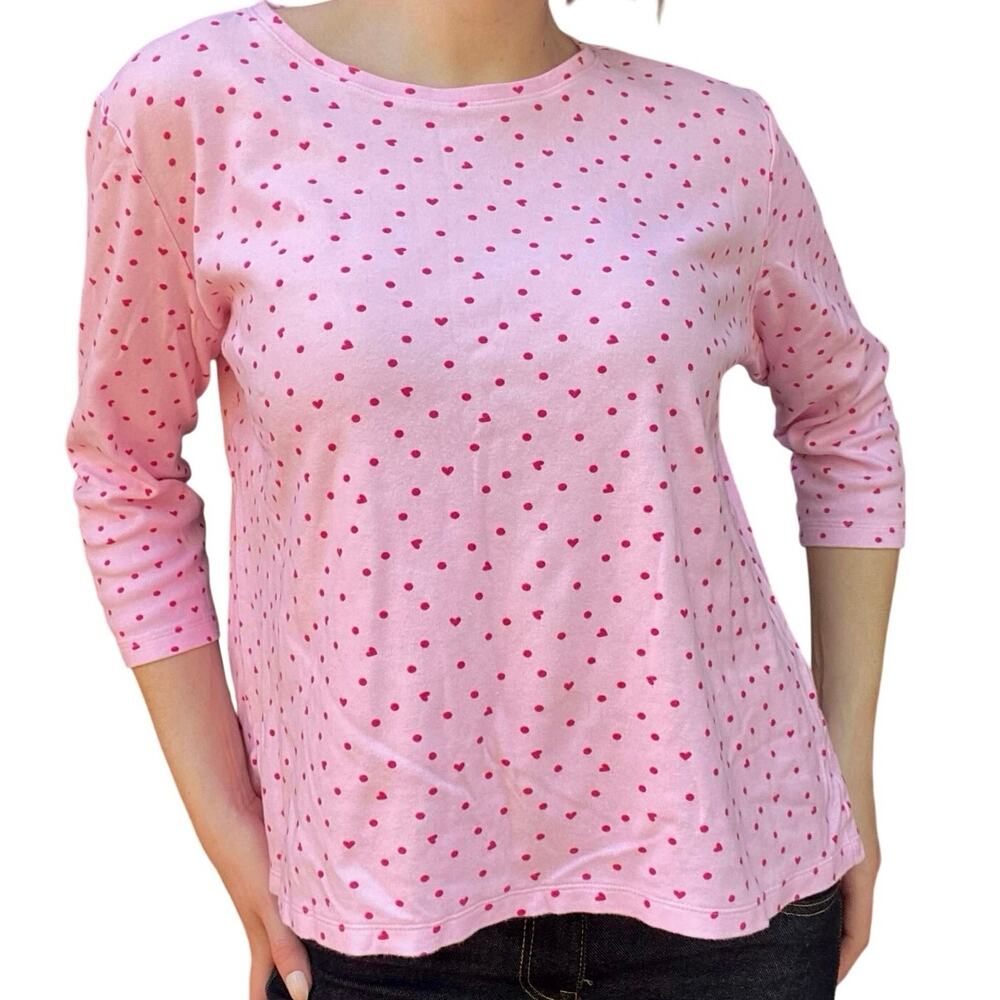 Heart Polka Dot All Over Print Pink & Red 100 Cotton Soft Girl Minimalist Tee- M - Picture 9 of 9